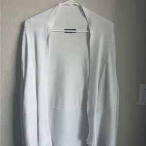 White Ribbed Open Front Cardigan